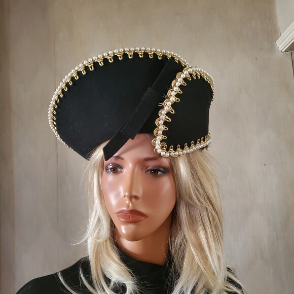 Vintage B Michael Indigo Blue Constructed Hat Gold Cording Pearls Wedding Events main image 4